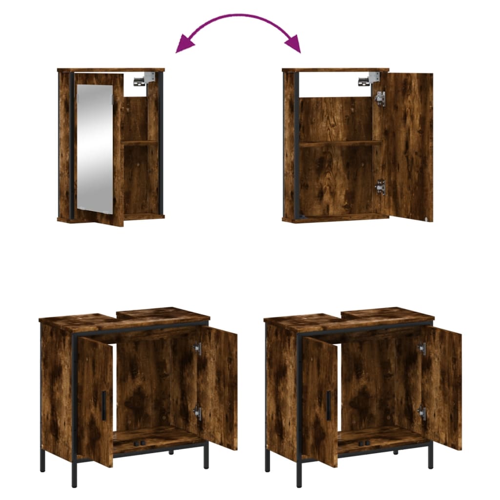 Set Mobili da Bagno 2 pz Rovere Fumo in Legno Multistrato | homemem39