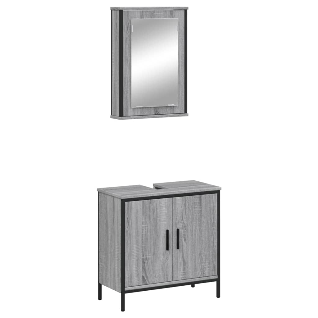 Set Mobili da Bagno 2 pz Grigio Sonoma in Legno Multistrato | homemem39