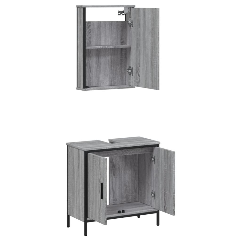Set Mobili da Bagno 2 pz Grigio Sonoma in Legno Multistrato | homemem39