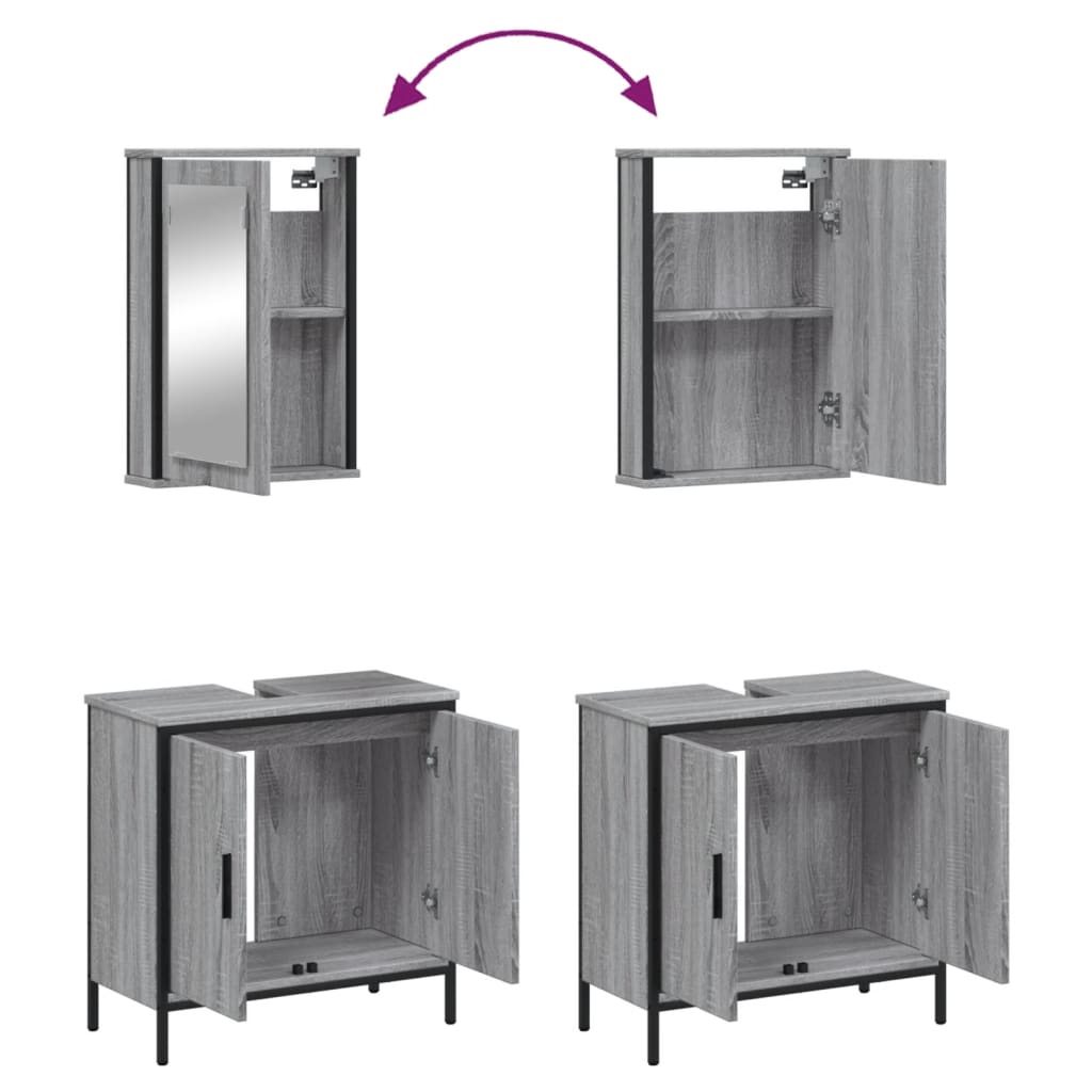 Set Mobili da Bagno 2 pz Grigio Sonoma in Legno Multistrato | homemem39