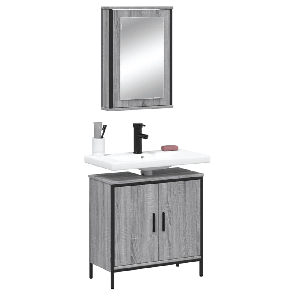 Set Mobili da Bagno 2 pz Grigio Sonoma in Legno Multistrato | homemem39