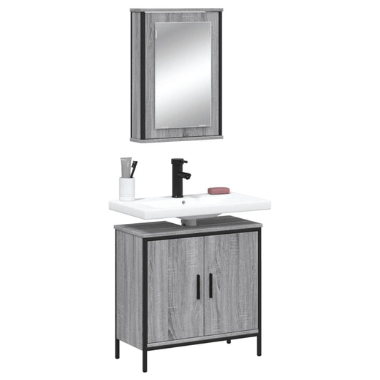 Set Mobili da Bagno 2 pz Grigio Sonoma in Legno Multistrato | homemem39