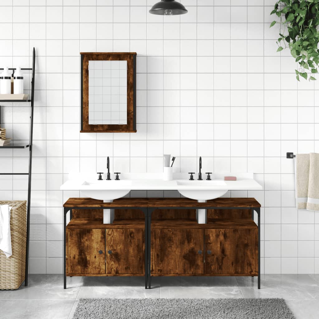 Set Mobili da Bagno 3 pz Rovere Fumo in Legno Multistrato | homemem39