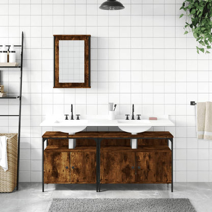 Set Mobili da Bagno 3 pz Rovere Fumo in Legno Multistrato | homemem39