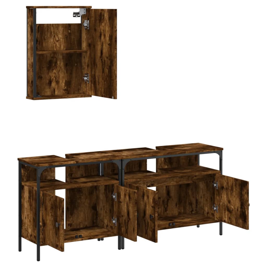 Set Mobili da Bagno 3 pz Rovere Fumo in Legno Multistrato | homemem39