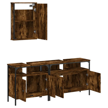 Set Mobili da Bagno 3 pz Rovere Fumo in Legno Multistrato | homemem39