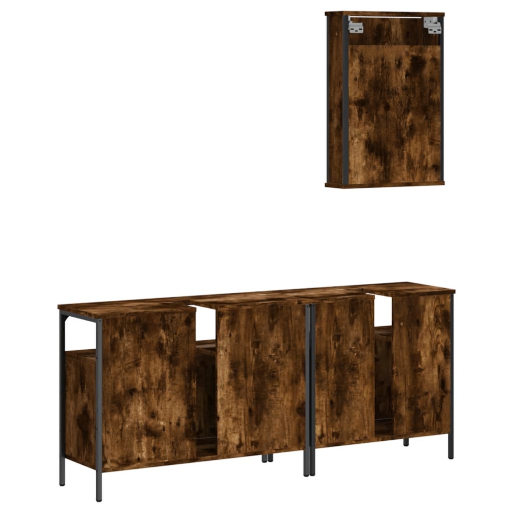 Set Mobili da Bagno 3 pz Rovere Fumo in Legno Multistrato | homemem39