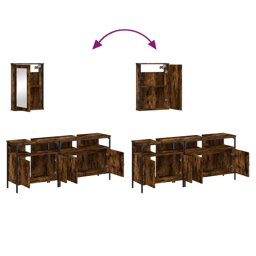 Set Mobili da Bagno 3 pz Rovere Fumo in Legno Multistrato | homemem39