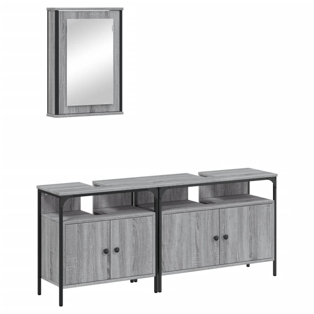 Set Mobili da Bagno 3 pz Grigio Sonoma in Legno Multistrato | homemem39
