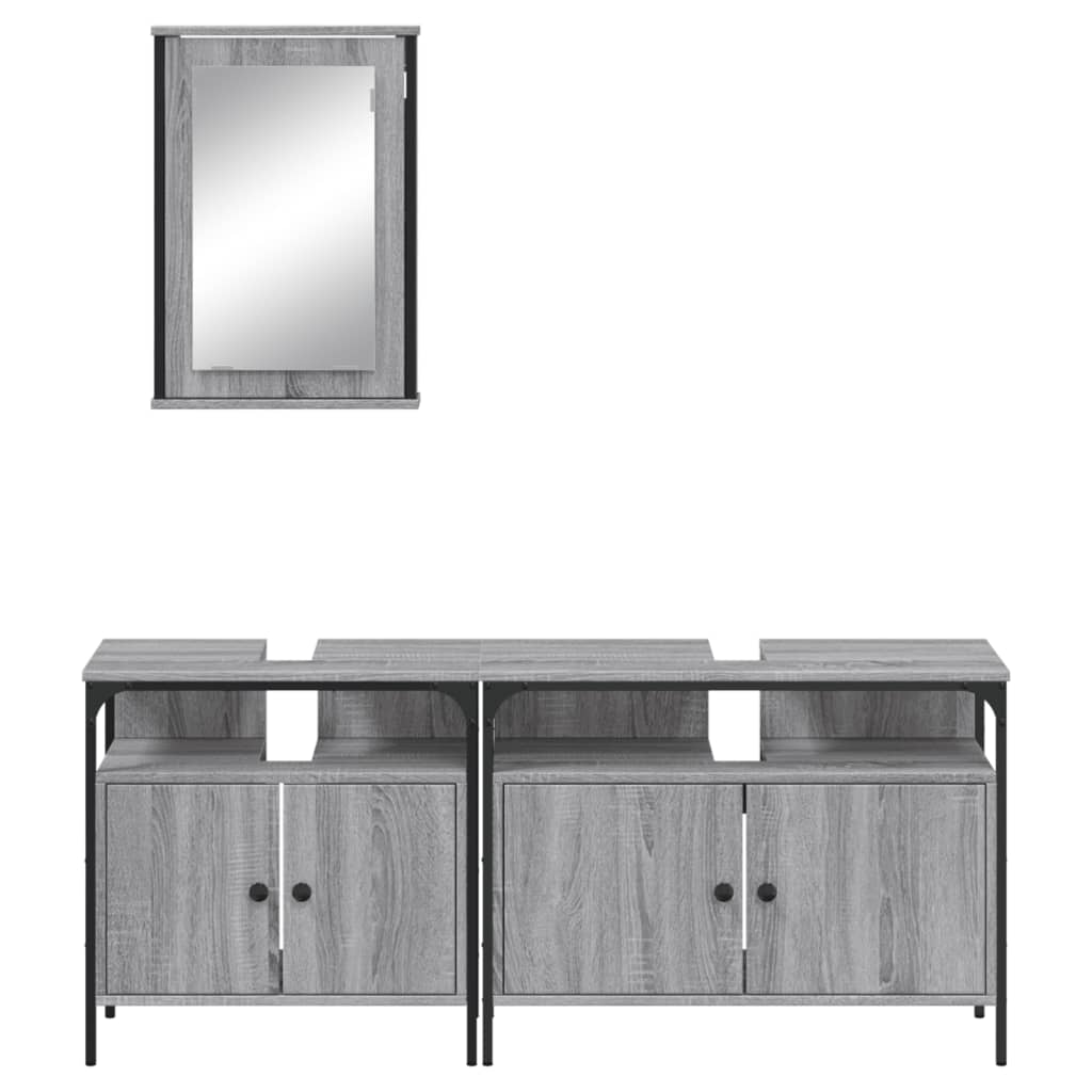 Set Mobili da Bagno 3 pz Grigio Sonoma in Legno Multistrato | homemem39