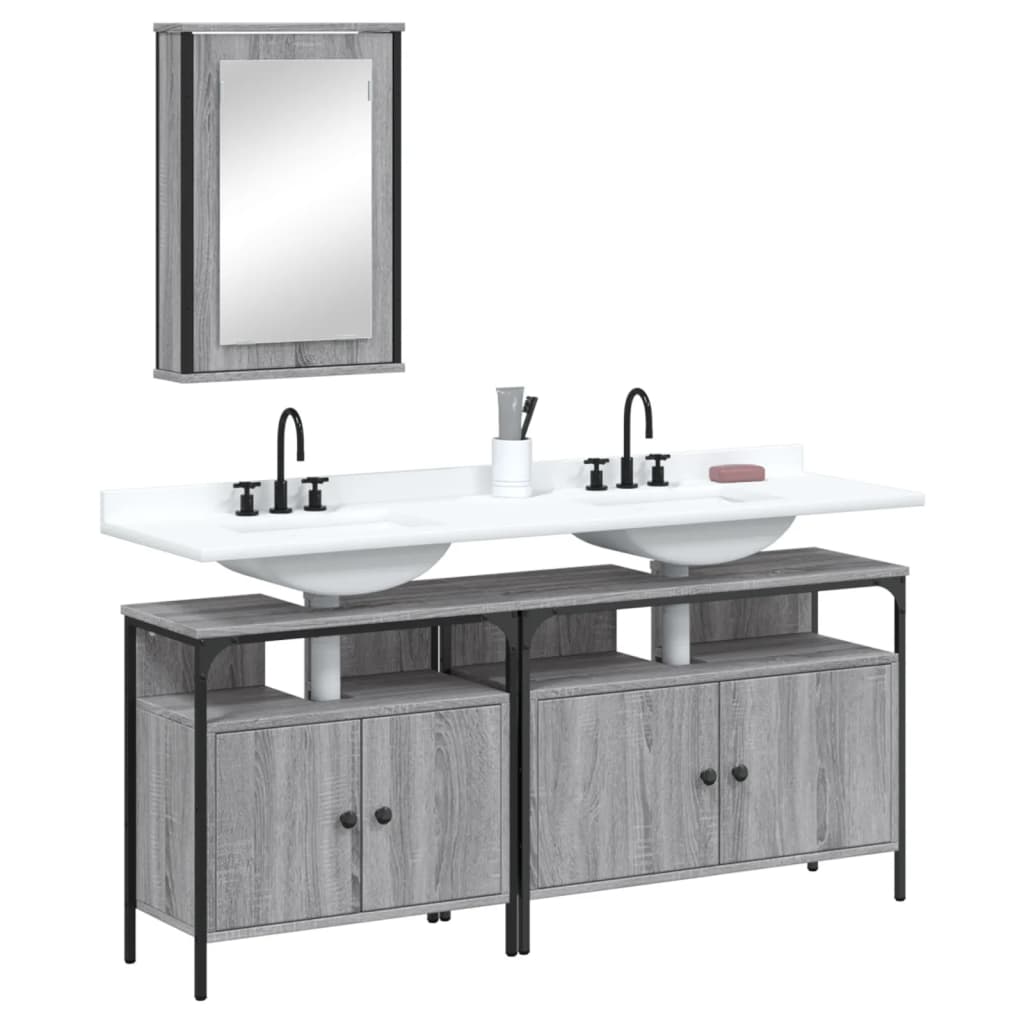 Set Mobili da Bagno 3 pz Grigio Sonoma in Legno Multistrato | homemem39
