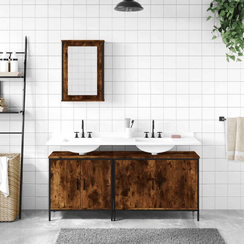 Set Mobili da Bagno 3 pz Rovere Fumo in Legno Multistrato | homemem39