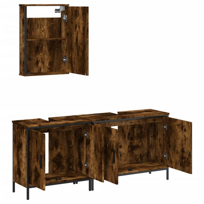 Set Mobili da Bagno 3 pz Rovere Fumo in Legno Multistrato | homemem39