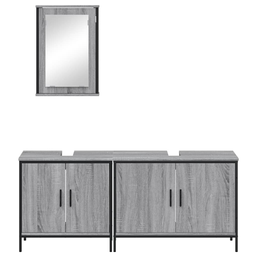 Set Mobili da Bagno 3 pz Grigio Sonoma in Legno Multistrato | homemem39