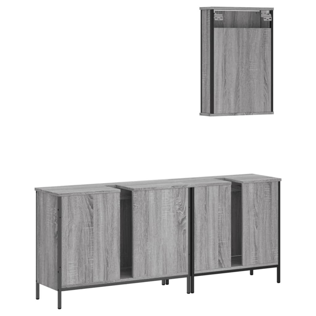 Set Mobili da Bagno 3 pz Grigio Sonoma in Legno Multistrato | homemem39