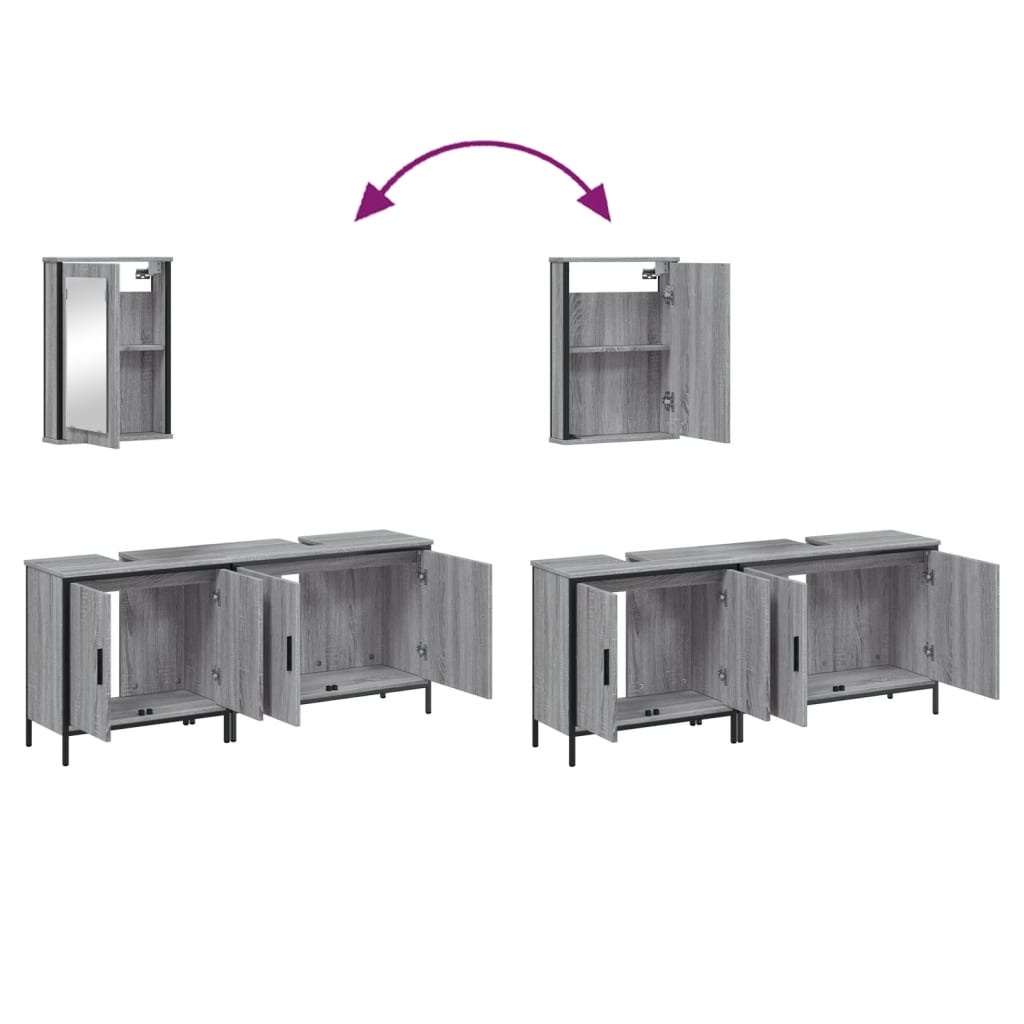 Set Mobili da Bagno 3 pz Grigio Sonoma in Legno Multistrato | homemem39