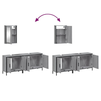 Set Mobili da Bagno 3 pz Grigio Sonoma in Legno Multistrato | homemem39