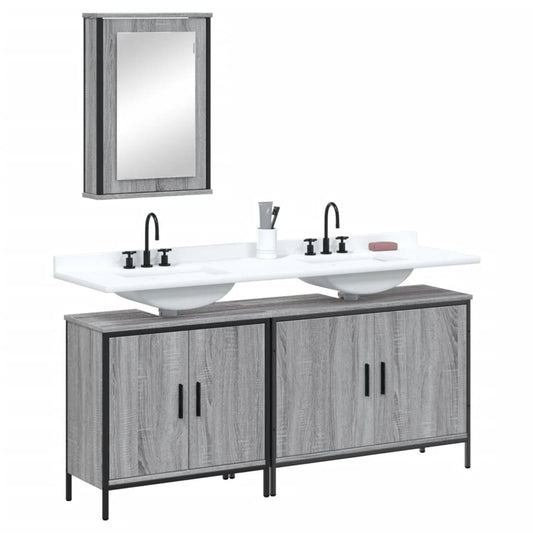 Set Mobili da Bagno 3 pz Grigio Sonoma in Legno Multistrato | homemem39