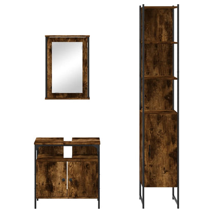 Set Mobili da Bagno 3 pz Rovere Fumo in Legno Multistrato | homemem39