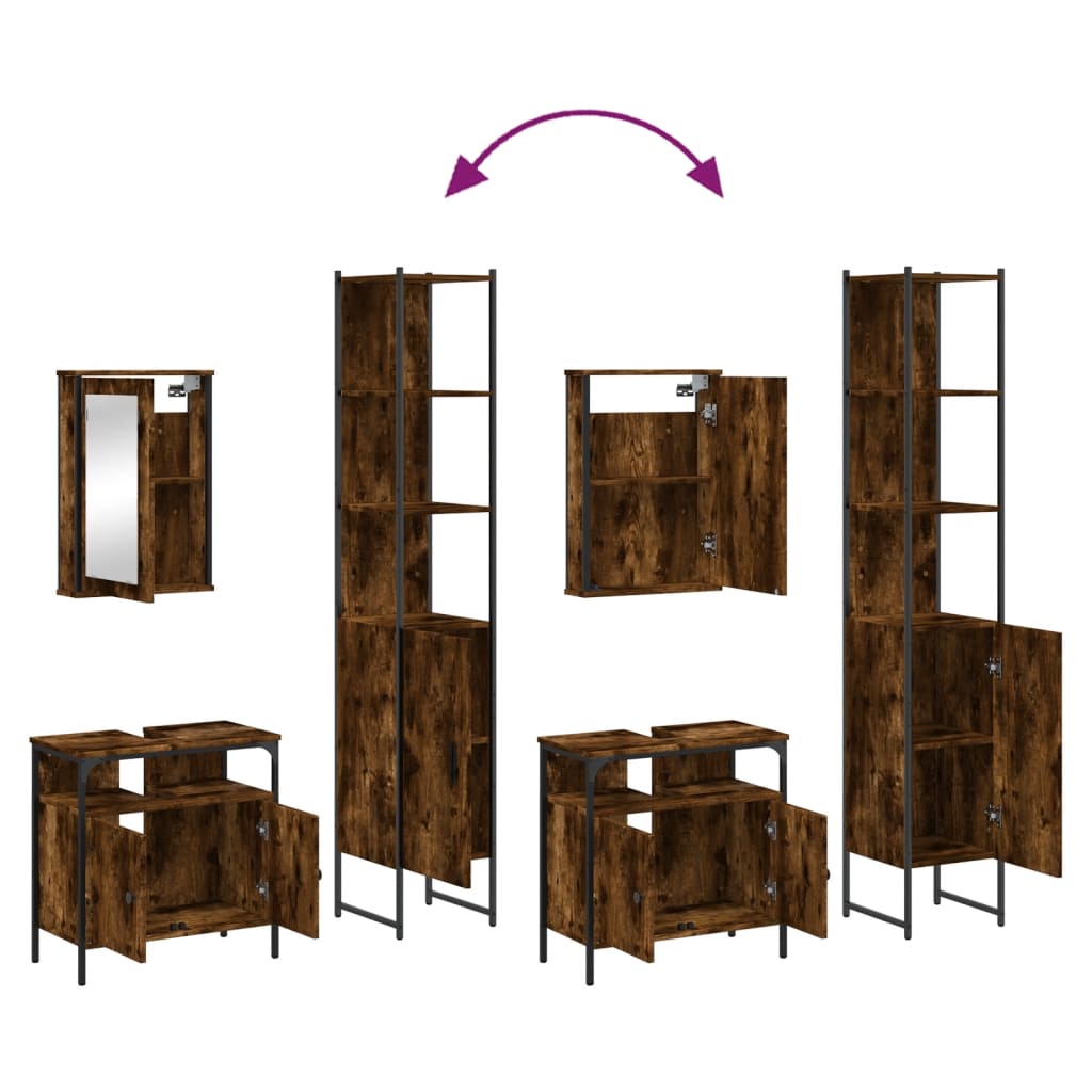 Set Mobili da Bagno 3 pz Rovere Fumo in Legno Multistrato | homemem39