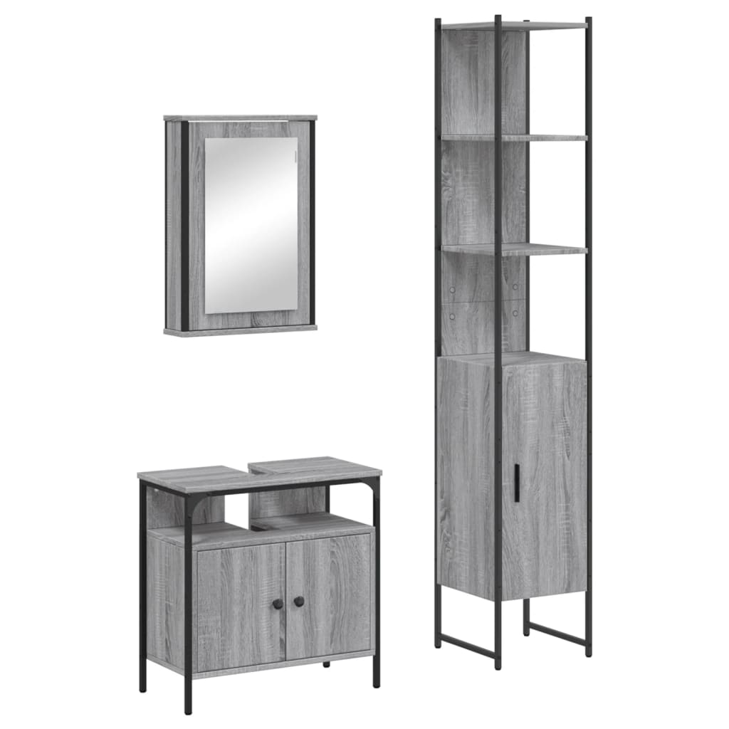 Set Mobili da Bagno 3 pz Grigio Sonoma in Legno Multistrato | homemem39