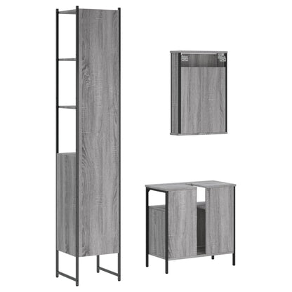 Set Mobili da Bagno 3 pz Grigio Sonoma in Legno Multistrato | homemem39