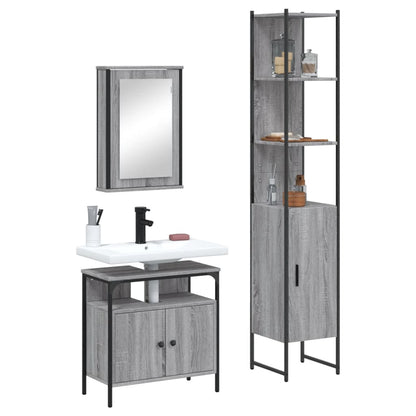 Set Mobili da Bagno 3 pz Grigio Sonoma in Legno Multistrato | homemem39