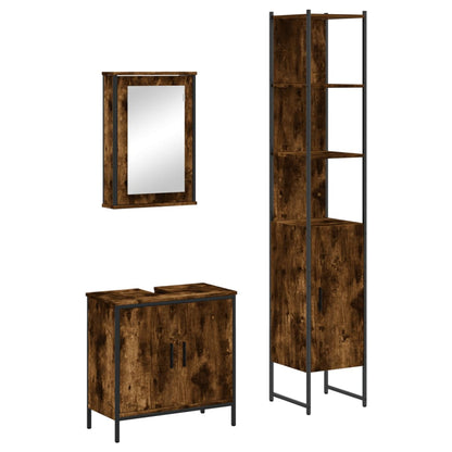 Set Mobili da Bagno 3 pz Rovere Fumo in Legno Multistrato