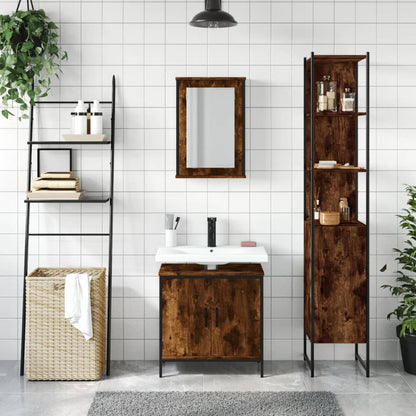 Set Mobili da Bagno 3 pz Rovere Fumo in Legno Multistrato