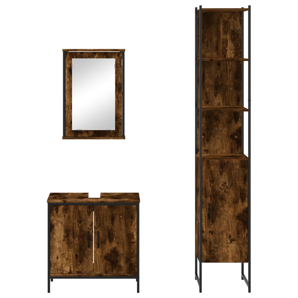 Set Mobili da Bagno 3 pz Rovere Fumo in Legno Multistrato | homemem39