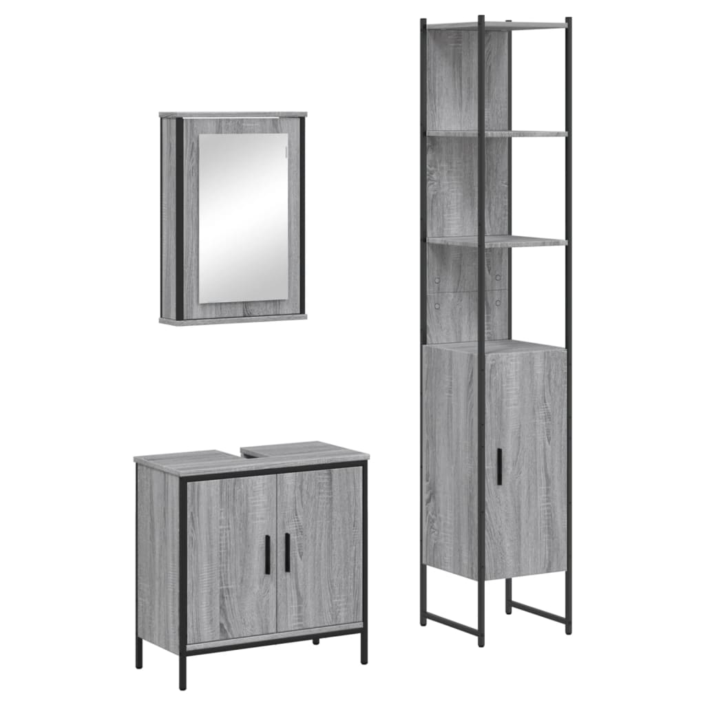 Set Mobili da Bagno 3 pz Grigio Sonoma in Legno Multistrato | homemem39