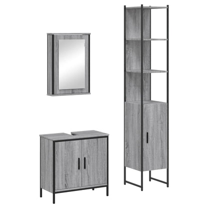 Set Mobili da Bagno 3 pz Grigio Sonoma in Legno Multistrato | homemem39