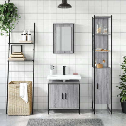 Set Mobili da Bagno 3 pz Grigio Sonoma in Legno Multistrato | homemem39