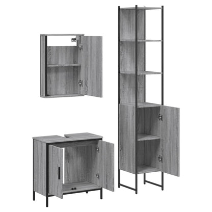Set Mobili da Bagno 3 pz Grigio Sonoma in Legno Multistrato | homemem39