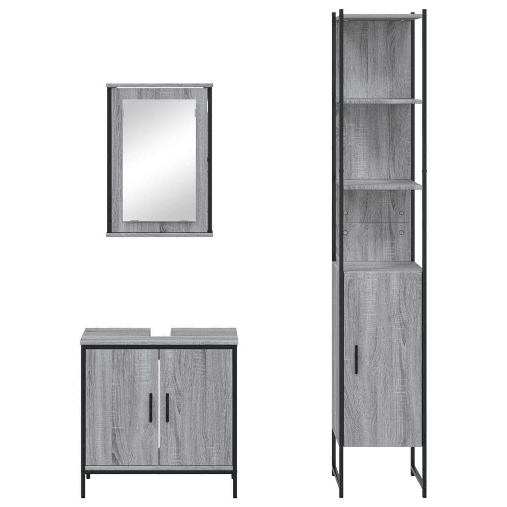 Set Mobili da Bagno 3 pz Grigio Sonoma in Legno Multistrato | homemem39