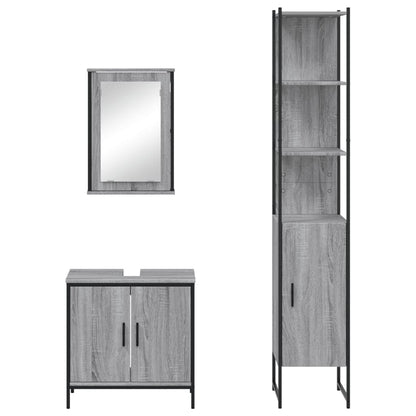 Set Mobili da Bagno 3 pz Grigio Sonoma in Legno Multistrato | homemem39