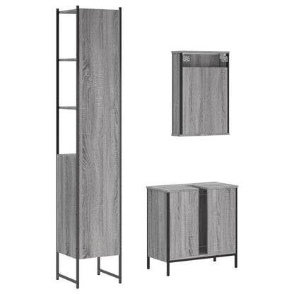 Set Mobili da Bagno 3 pz Grigio Sonoma in Legno Multistrato | homemem39