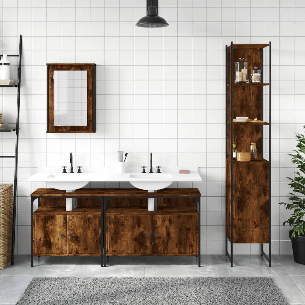 Set Mobili da Bagno 4 pz Rovere Fumo in Legno Multistrato