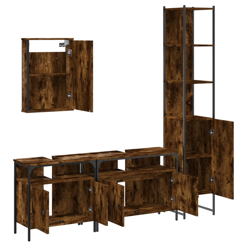 Set Mobili da Bagno 4 pz Rovere Fumo in Legno Multistrato | homemem39