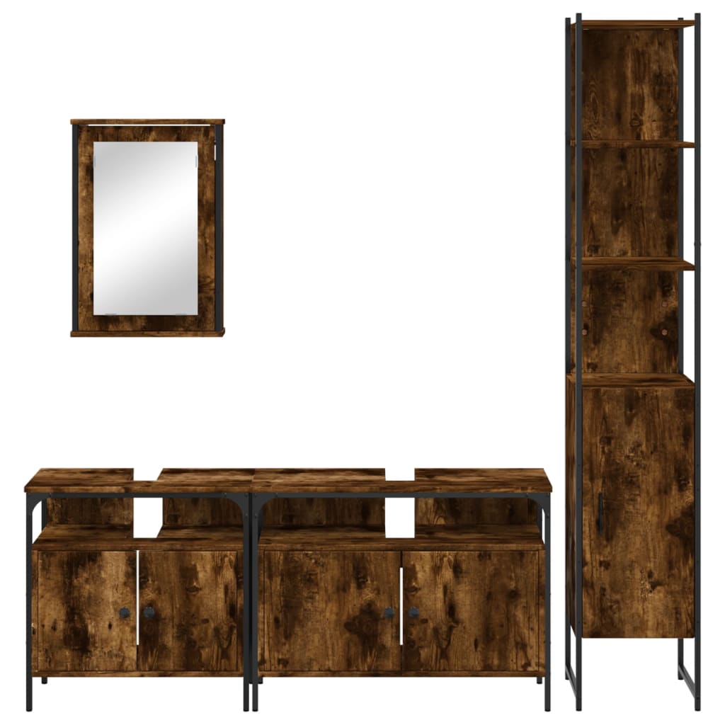 Set Mobili da Bagno 4 pz Rovere Fumo in Legno Multistrato | homemem39