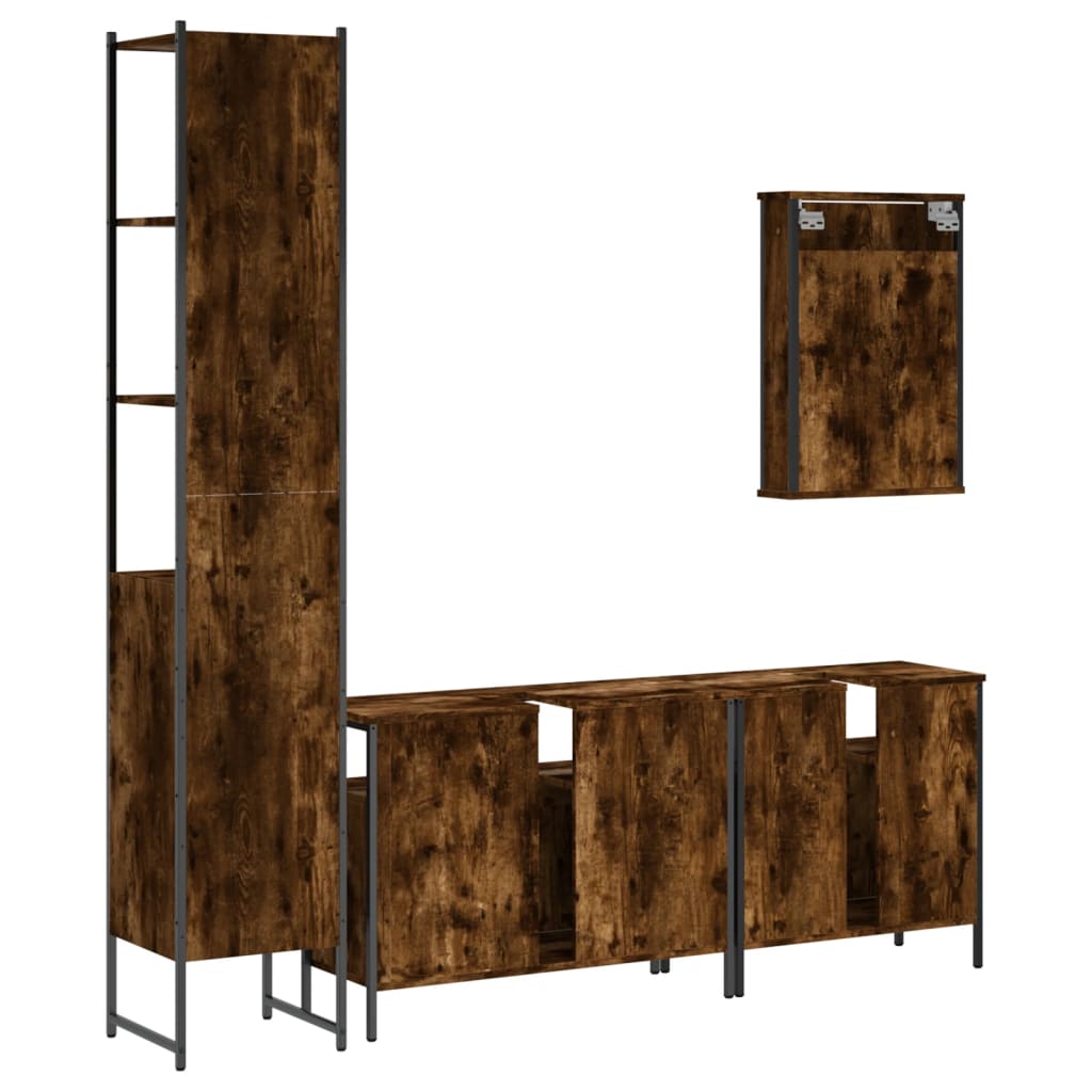 Set Mobili da Bagno 4 pz Rovere Fumo in Legno Multistrato