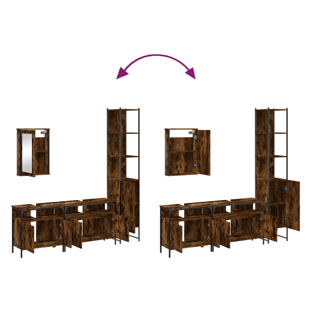 Set Mobili da Bagno 4 pz Rovere Fumo in Legno Multistrato | homemem39