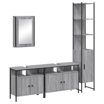 Set Mobili da Bagno 4 pz Grigio Sonoma in Legno Multistrato | homemem39