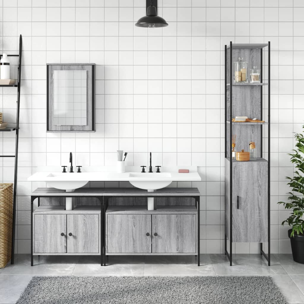 Set Mobili da Bagno 4 pz Grigio Sonoma in Legno Multistrato | homemem39