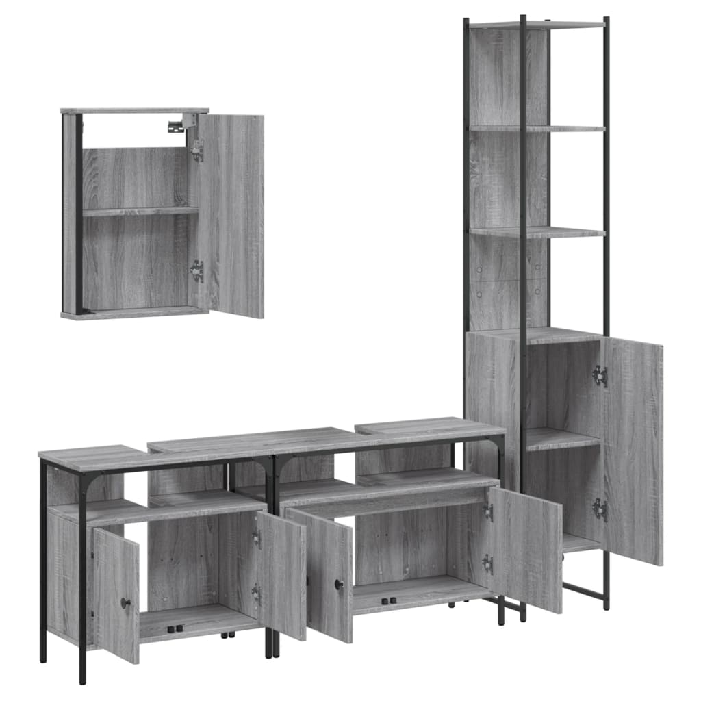 Set Mobili da Bagno 4 pz Grigio Sonoma in Legno Multistrato | homemem39