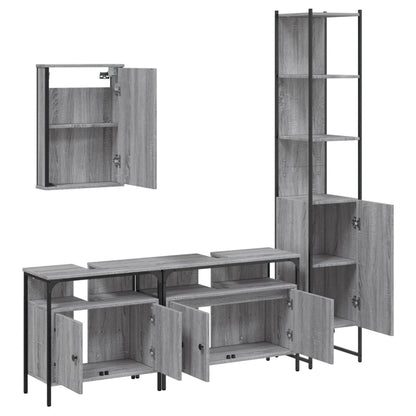 Set Mobili da Bagno 4 pz Grigio Sonoma in Legno Multistrato | homemem39