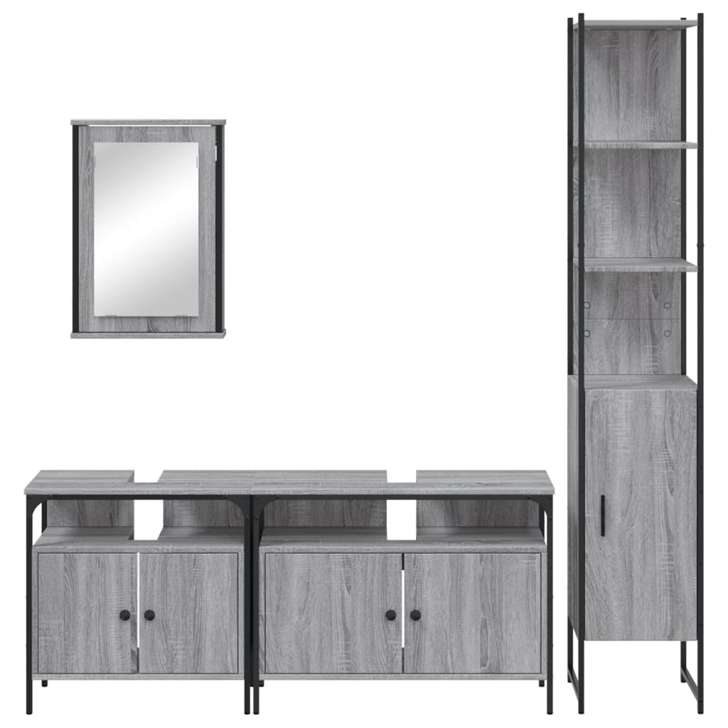 Set Mobili da Bagno 4 pz Grigio Sonoma in Legno Multistrato | homemem39