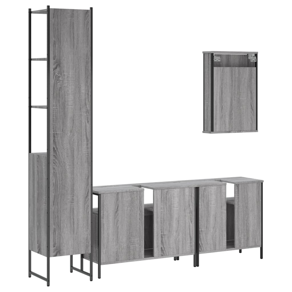 Set Mobili da Bagno 4 pz Grigio Sonoma in Legno Multistrato | homemem39