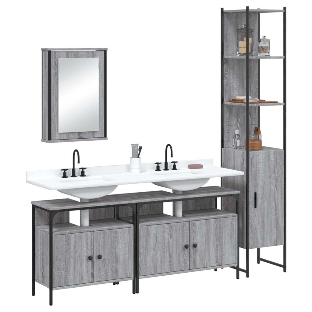 Set Mobili da Bagno 4 pz Grigio Sonoma in Legno Multistrato | homemem39