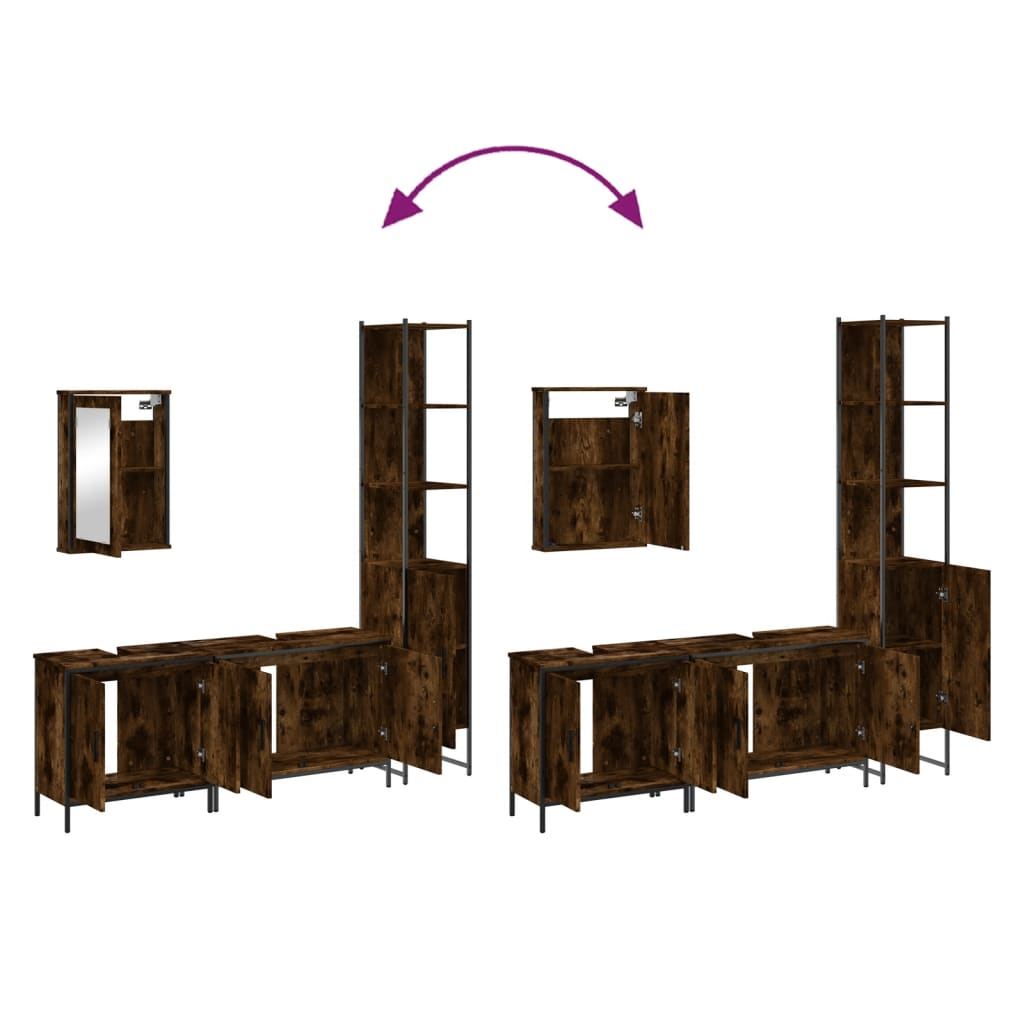 Set Mobili da Bagno 4 pz Rovere Fumo in Legno Multistrato | homemem39